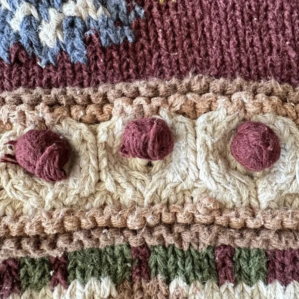 Jennifer & Company VTG 90s Hand Knit Cotton Blend Cottage Cabbage Rose Sweater L